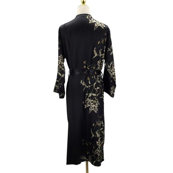 KIMONO SZ M black floral robe and slip pajama lounge 2 piece set NEW B115 - Picture 2 of 11